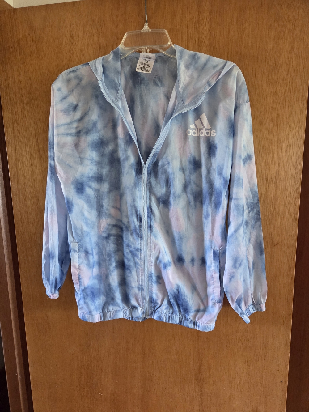 Girld Adidas Tie-Dye Light Blue Hooded Windbreaker
